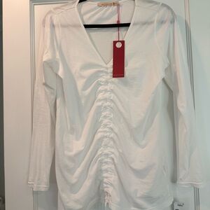 White V-Neck Ruched Blouse